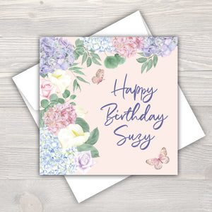 Female Personalised Birthday Card - Hydrangea