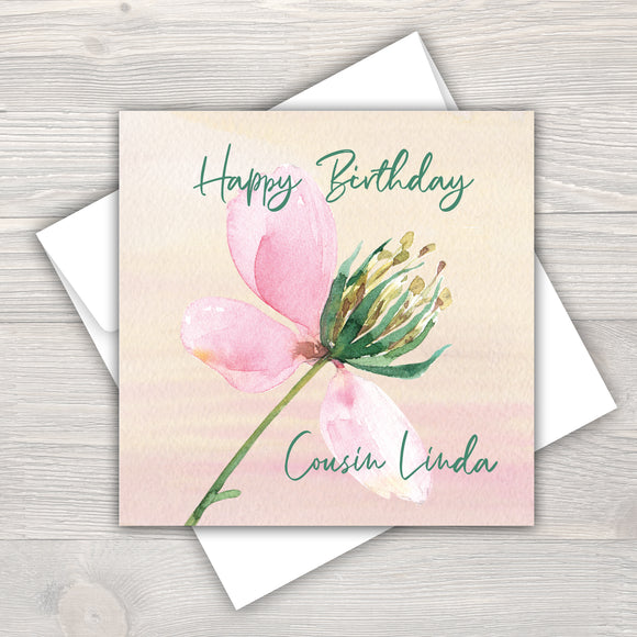 Female Personalised Birthday Card - Open Flower