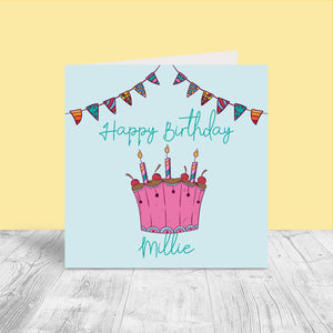 Female Personalised Birthday Card - Bunting & Cake