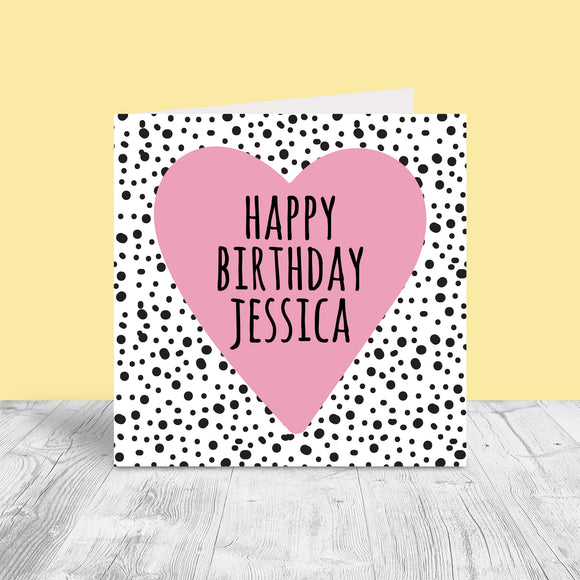 Female Personalised Birthday Card - Dots & Heart