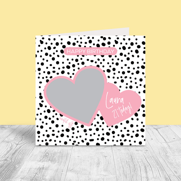 Personalised Female Scratch Off Heart Card - Dotty